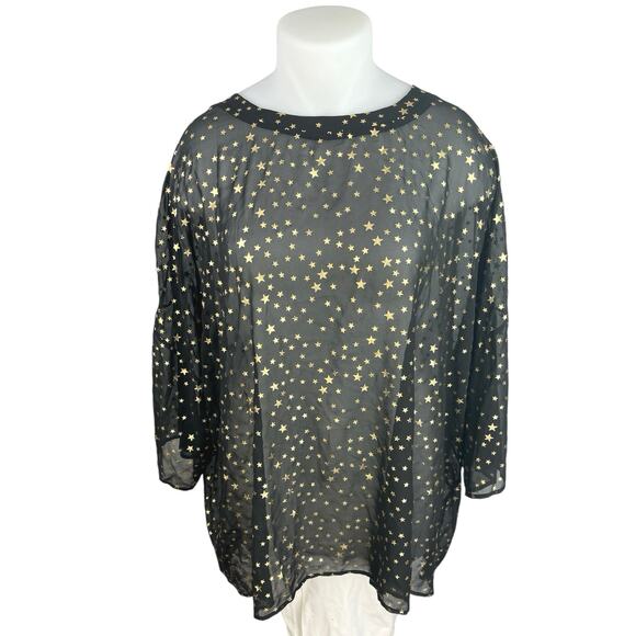 Glamorous Curve Black Gold Star Chiffon Sheer Long Sleeve Cover Up Blouse Top 20 - Picture 1 of 5